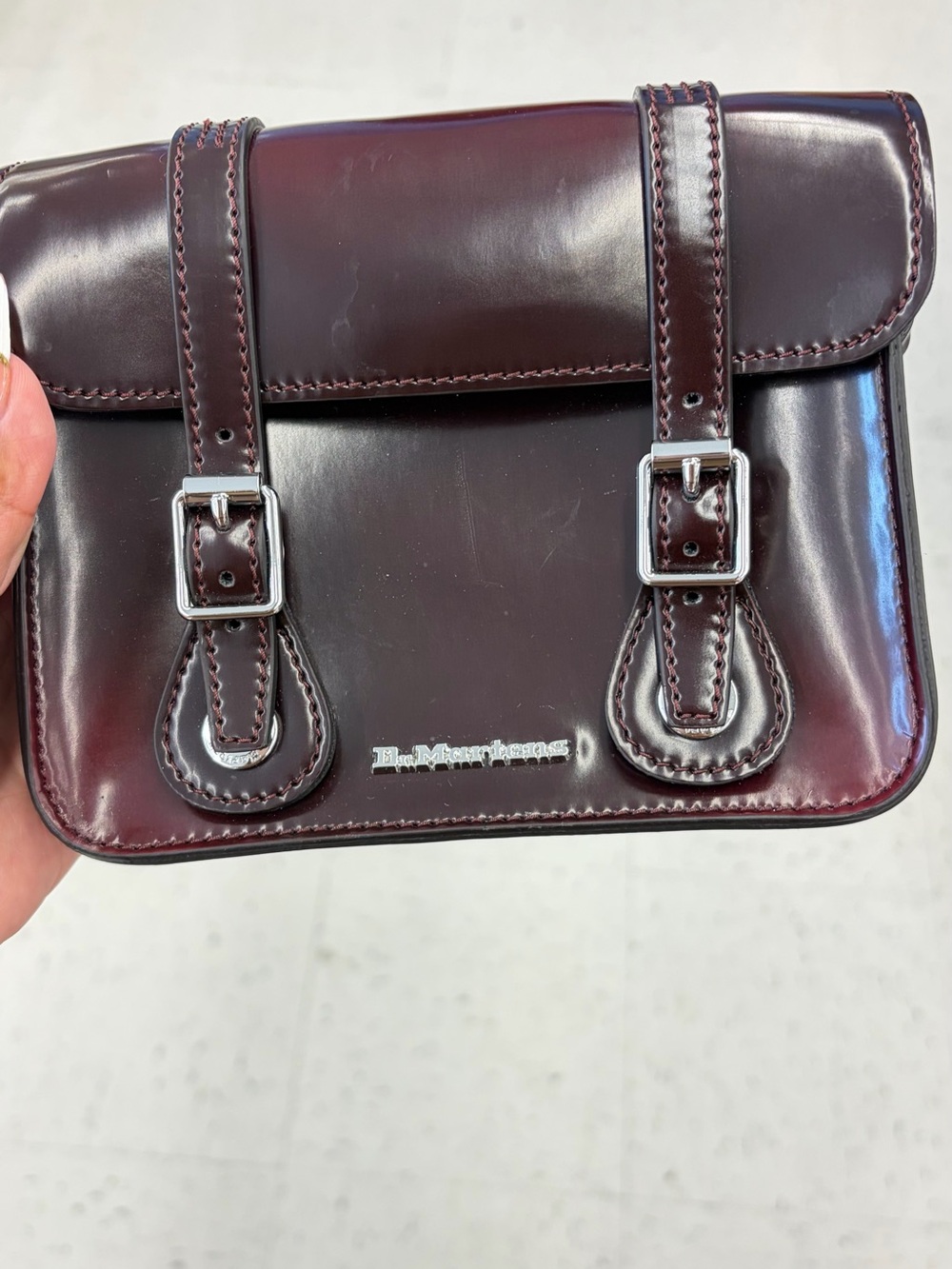 Dr. Martens Burgundy Leather Bag with Silver Buckles